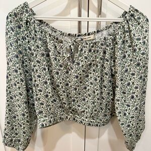 Marine Layer Black and White Puff Sleeve Crop Blouse